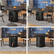 Extendable Dining Table 4-6 Seater Oval Wood Storage Shelf Space Saving Black