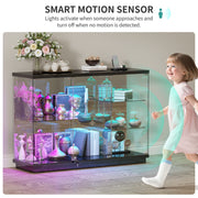 RGB Glass Display Cabinet with Lock, Motion Sensor Display Case for Figures