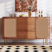 Large 150 cm Modern Rattan Sideboard 2 Door 3 Drawer Metal Legs for Living Room