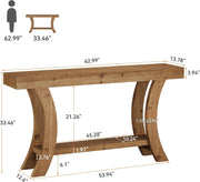 63-Inch Farmhouse Solid Wood Console Table with Lower Storage Shelf for Entryway