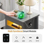 Bedside Cabinets with Hidden Drawer, LED Bedside Table with Charging Station