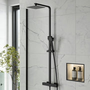 Thermostatic Mixer Shower Bathroom Square Rainfall Dual Head Handset Mat Black