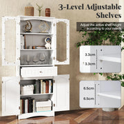 160cm Freestanding Linen Tall Bathroom Storage Cabinet 2 Glass Doors