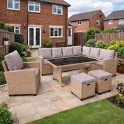 Garden Furniture Set Oxford Rattan Corner Sofa Table Chairs Beige UK Stock