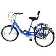 With Basket Blue UK 24 Inch Adult Trike Tricycle Foldable 3 Wheel Bike 7-Speed