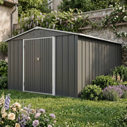 Garden Shed 10X12FT Metal Apex Roof Free Foundation Storage House Grey