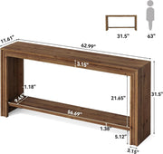 63 Inch Solid Wood Console Table Modern Narrow Entryway Table with Storage Shelf
