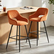 Set of 2 Bar Stools Velvet/PU Metal Legs Breakfast Stools Armrest Padded Chairs