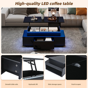Lift Top Coffee Table !SALE! Black High Gloss LED Storage Drawers Living Room