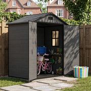 Outdoor Garden Shed 6x4ft Plastic Tool Bike Storage House w/ Lockable Two Doors