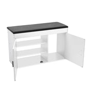 Hallway Shoe Cabinet Bench White Black PU Cushion Padded Seat Storage Shoe Rack