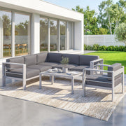 5 PCs Garden Sofa Set w/ Cushions, Aluminium Furniture Sets, Grey