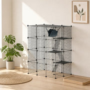 Large Cat Cage, Indoor Cat Enclosure, Four-Tier Cat Playpen with Hammock, Ramps