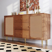 Large 150 cm Modern Rattan Sideboard 2 Door 3 Drawer Metal Legs for Living Room