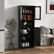 Tall Kitchen Pantry Cabinet White Storage Cupboard Glass Doors Shelves 164cm