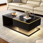 Coffee Table with LED Light, High-Gloss Black Tea Table Living Room Furniture