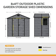 Plastic Sheds Outdoor Garden Shed 8x4FT Wood Grain Utility Tool Storage House