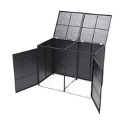 Double Wheelie Bin Store Poly Rattan Garden Outdoor Garbage Storage Shed Cover
