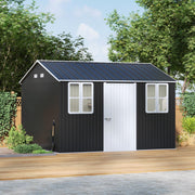 12 x 10FT Galvanised Garden Tool Storage Shed with Lockable Door, Double Windows