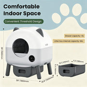 Self Cleaning Cat Litter Tray 76L Automatic Cat Litter Box 2.4G WiFi APP Safety