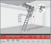 58cm x 92cm 4 Section Wooden Loft Ladder Insulated Hatch Attic Stairs (H 280cm)