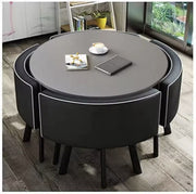 5-Piece Modern Round Dining Table Set + 4 Upholstered Faux Leather Chairs