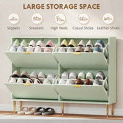 Slim Shoe Storage Cabinet with 4 Flip Drawers for Hallway, Light Green