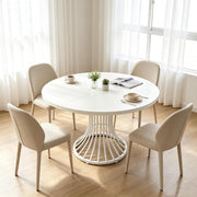 120CM Round Dining Table White Modern Circle Kitchen Dinner Table for 4-6 People