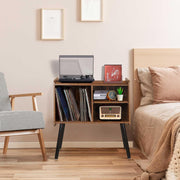 Record Player Stand with Vinyl Storage, Mid-Century Turntable 2, Brown
