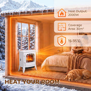 Freestanding Electric Fireplace Stove with LED Flame, 2000W, White