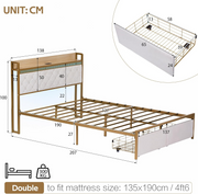 BTM Double Bed Frame !SALE! 4ft6 Storage Drawers RGB LED USB-C Beige Velvet