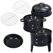 3 In 1 Charcoal Smoker BBQ Grill Patio Garden Camping Roaster with Thermometer