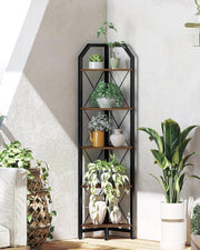 Corner Shelf 5 Tier Industrial Bookshelf & Display Storage Stand Rustic Brown