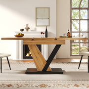 Extendable Dining Table Kitchen Table with MDF Top, Metal Legs 120-160x75x75.5cm
