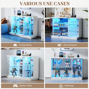 Display Cabinet with 3 Color LED Lights & Glass Doors for Collectible Figurines