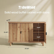 Farmhouse Solid Wood Sideboard Buffet Cabinet with 3 Doors & Storage for Kitchen