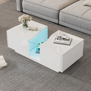 Led Coffee Table with 2 Drawer Storage, High Gloss Coffee Table for Living Room
