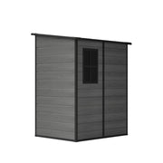 5x4ft Plastic Garden Shed w/ Floor, Window, Lockable Doors, Dark Grey Wood Grain