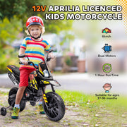 12V Licensed Kids Motorbike with Training Wheels, Yellow