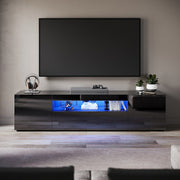 200cm High Gloss TV Stand Black Cabinet Unit Doors Storage with RGB LED Cupboard