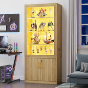 180cm Glass Door Display Cabinet, 6-Tier Lockable Office Storage Cabinet & Light