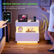 High Gloss Bedside Cabinet Hidden Compartment 3-Colour LED USB Type-C Charging