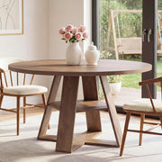 47.24'' Round Dining Table Farmhouse Wooden Kitchen Table with Storage for 4-6