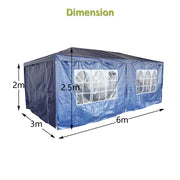 Gazebo PE 3X6M Outdoor Patio Shade Canopy Waterproof 6 Pieces Sidewalls Blue