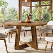 120CM Solid Wood Round Dining Table Modern Circle Kitchen Table for 4-6 People