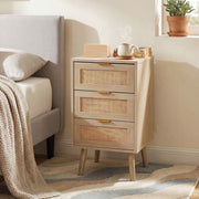 Bedside Tables Set of 3 Rattan Drawers, Bedroom Side Table with 3 Drawers