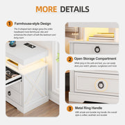Bedside Table with Charging Station, Smart End Table with 3-Colour LED Lights