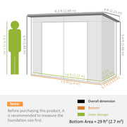 8 x 4FT Metal Garden Storage Shed with Double Doors, Light Grey