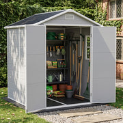Grey Wood Grain Plastic Garden Shed 6x8 6x6 5x3 Outdoor Tool Bike Storage House