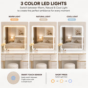 Dressing Table Set with LED Mirror Storage Cabinet Makeup Vanity Cushioned Stool
